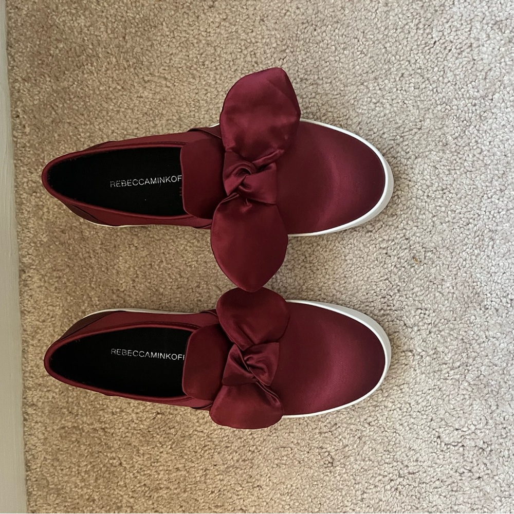 Rebecca Minkoff Women's Satin Bow Sneakers in Burgundy size 7